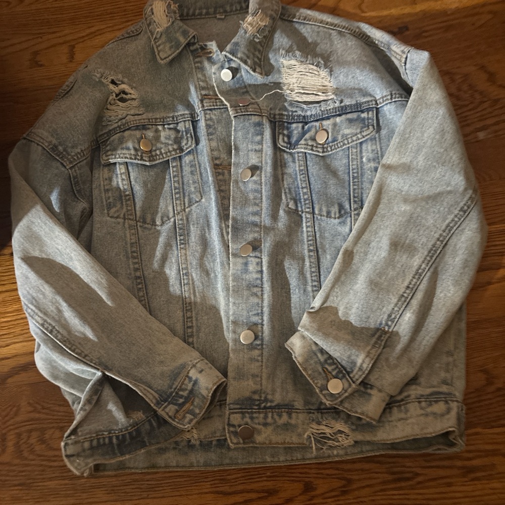 Distressed Light Blue Denim Shirt Jacket - Men's Casual Layering